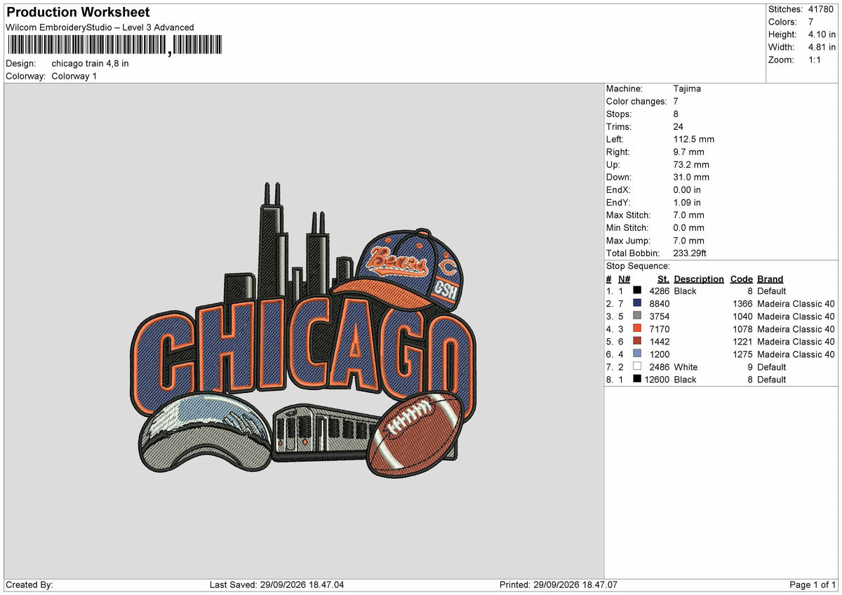 Chicago Text 2909 Embroidery Machine Design File 6 sizes