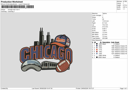 Chicago Text 2909 Embroidery Machine Design File 6 sizes