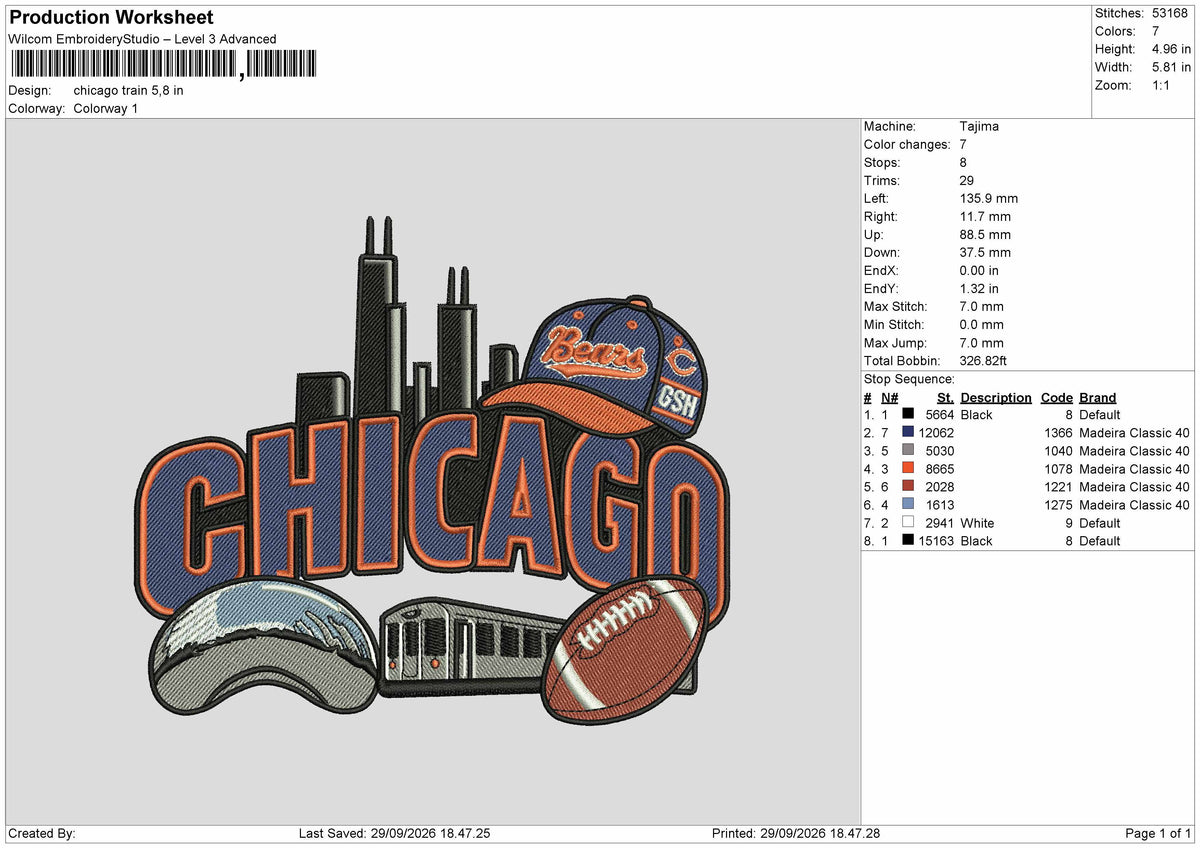 Chicago Text 2909 Embroidery Machine Design File 6 sizes