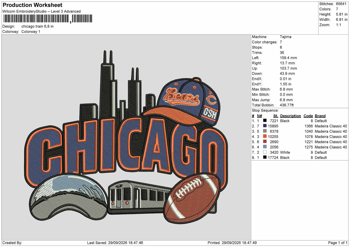 Chicago Text 2909 Embroidery Machine Design File 6 sizes