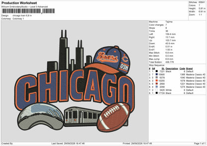 Chicago Text 2909 Embroidery Machine Design File 6 sizes