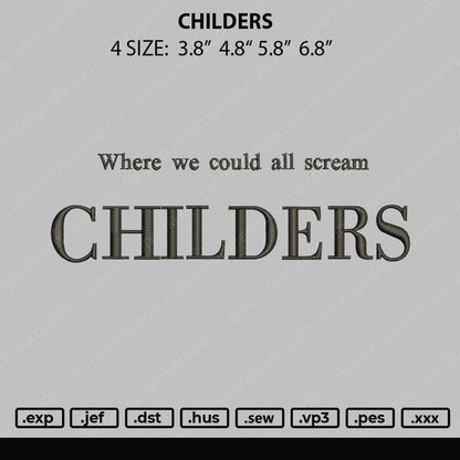 Childers Embroidery File 4 size