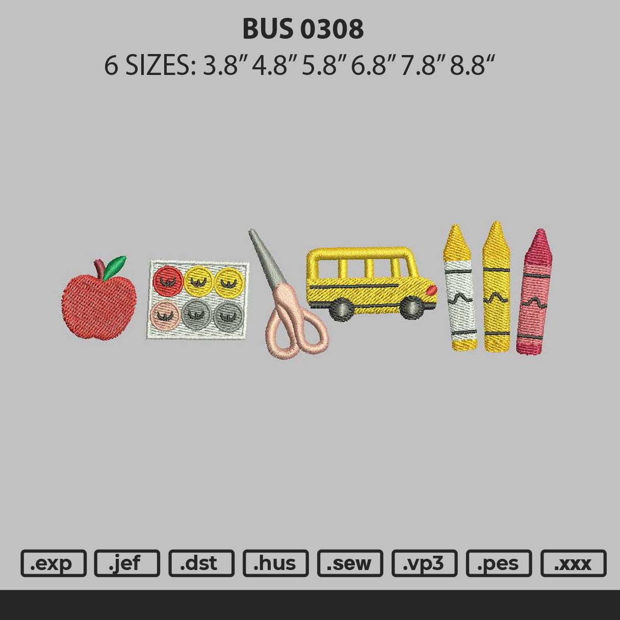 Bus 0308 Embroidery File 6 sizes