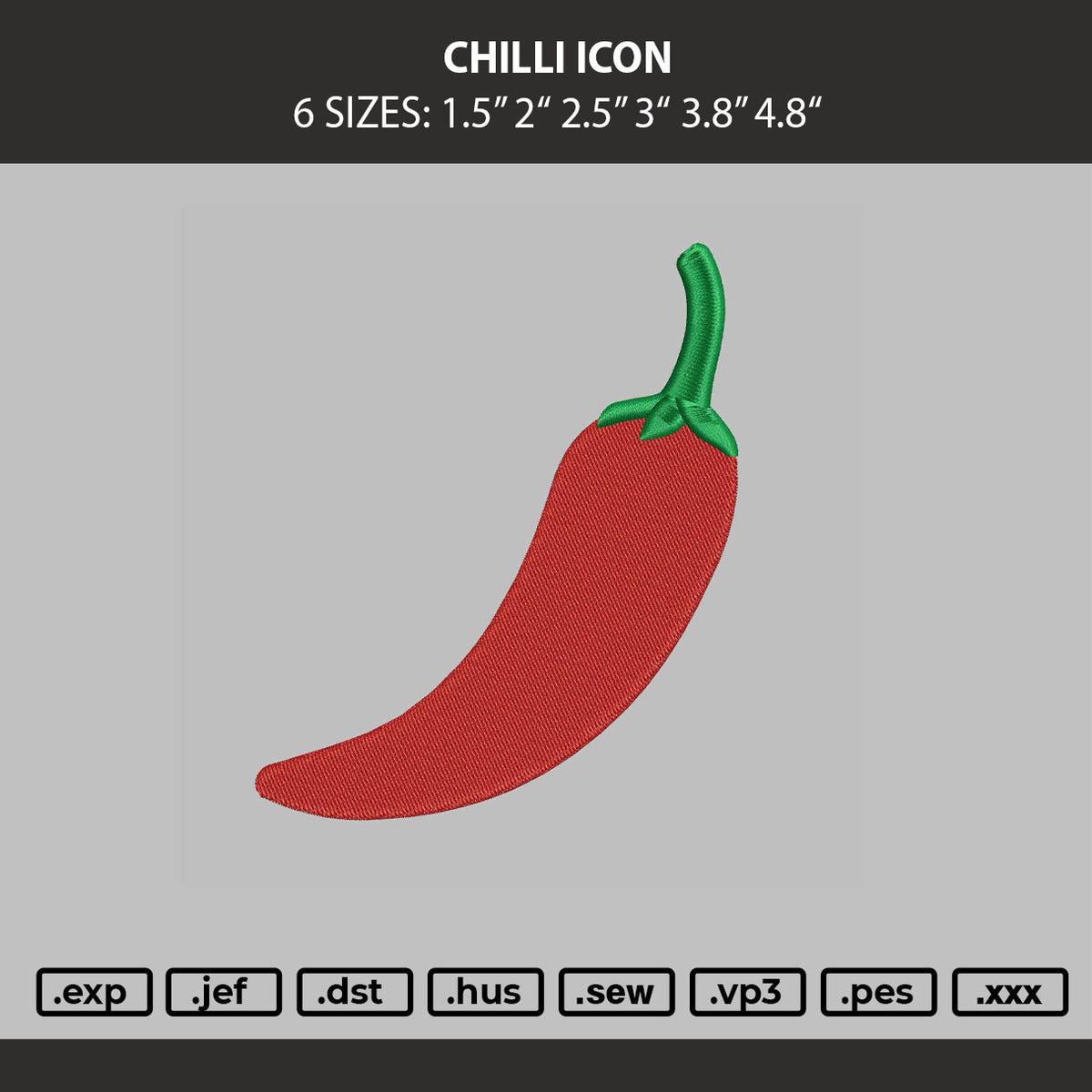 Chili Icon Embroidery Machine Design File 6 sizes