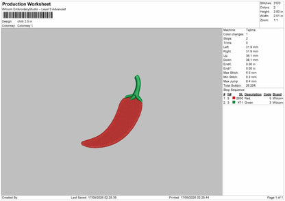 Chili Icon Embroidery Machine Design File 6 sizes
