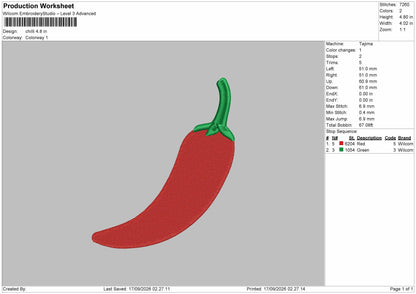 Chili Icon Embroidery Machine Design File 6 sizes