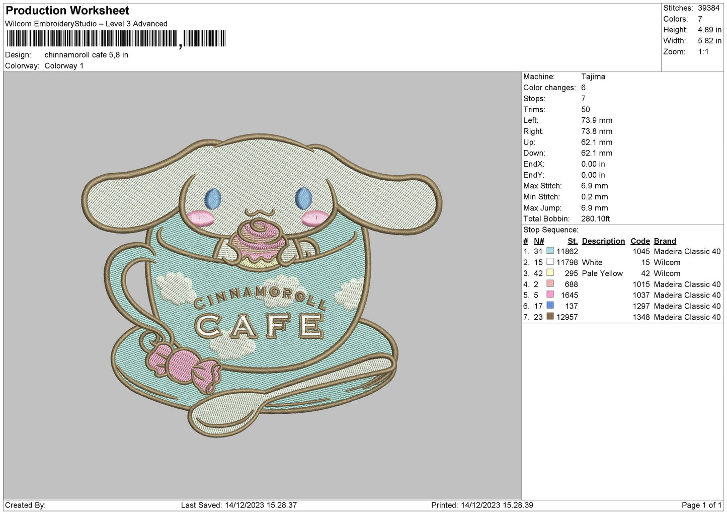 Rabbit Cafe Embroidery File 6 sizes