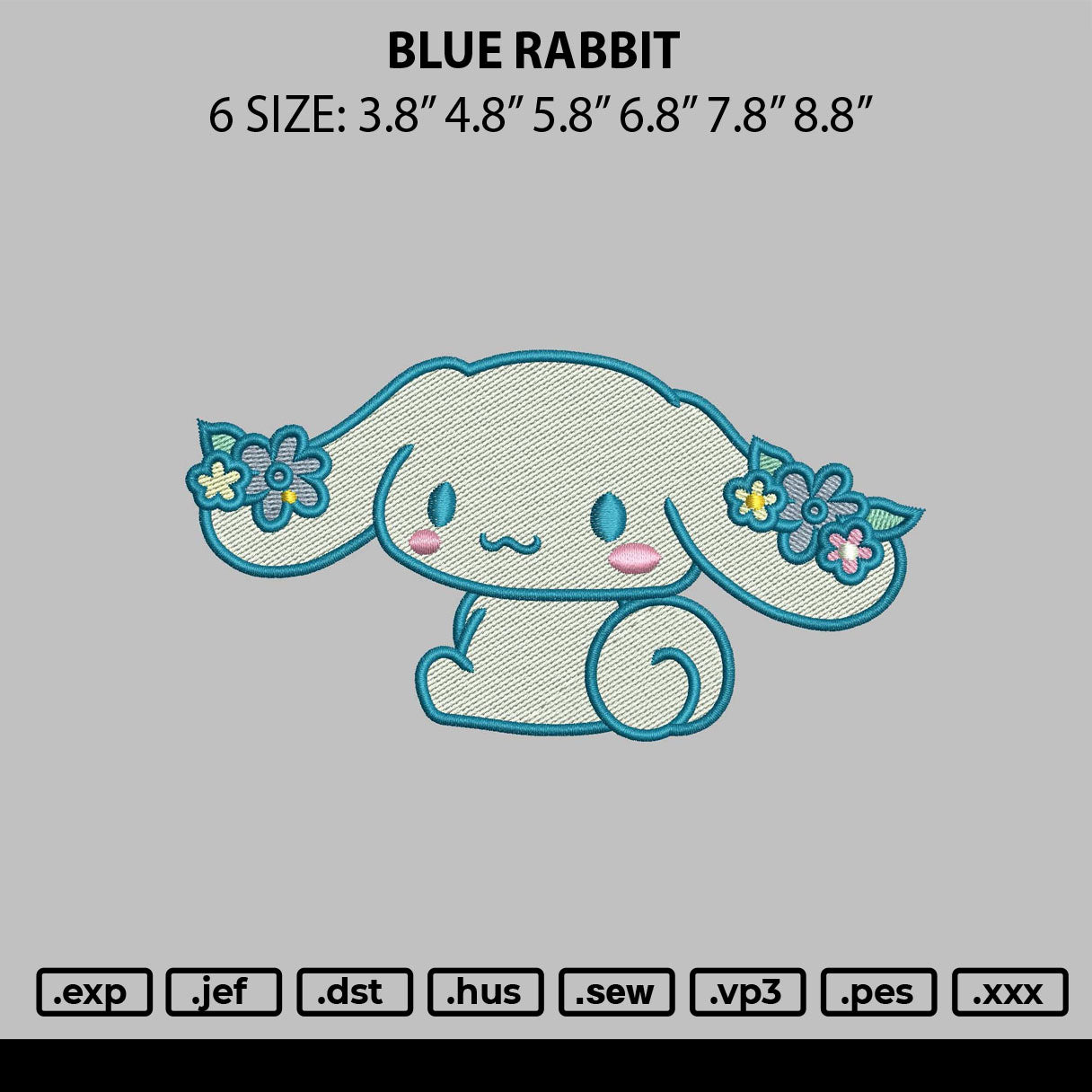 Blue Rabbit Embroidery File 6 sizes