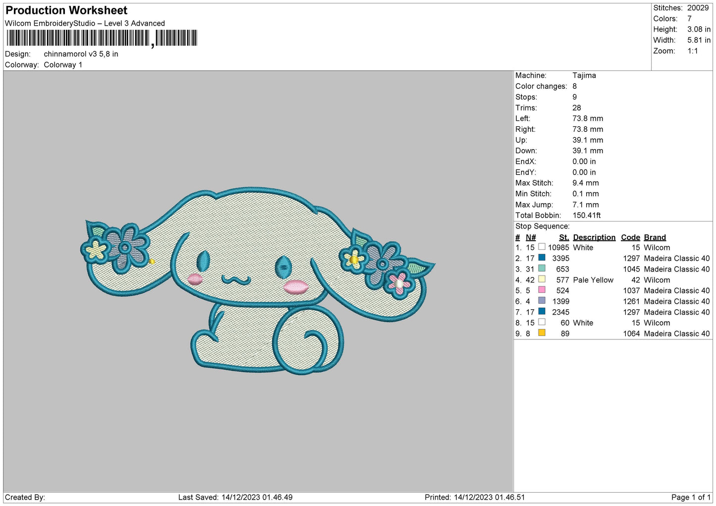 Blue Rabbit Embroidery File 6 sizes