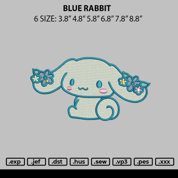 Blue Rabbit Embroidery File 6 sizes