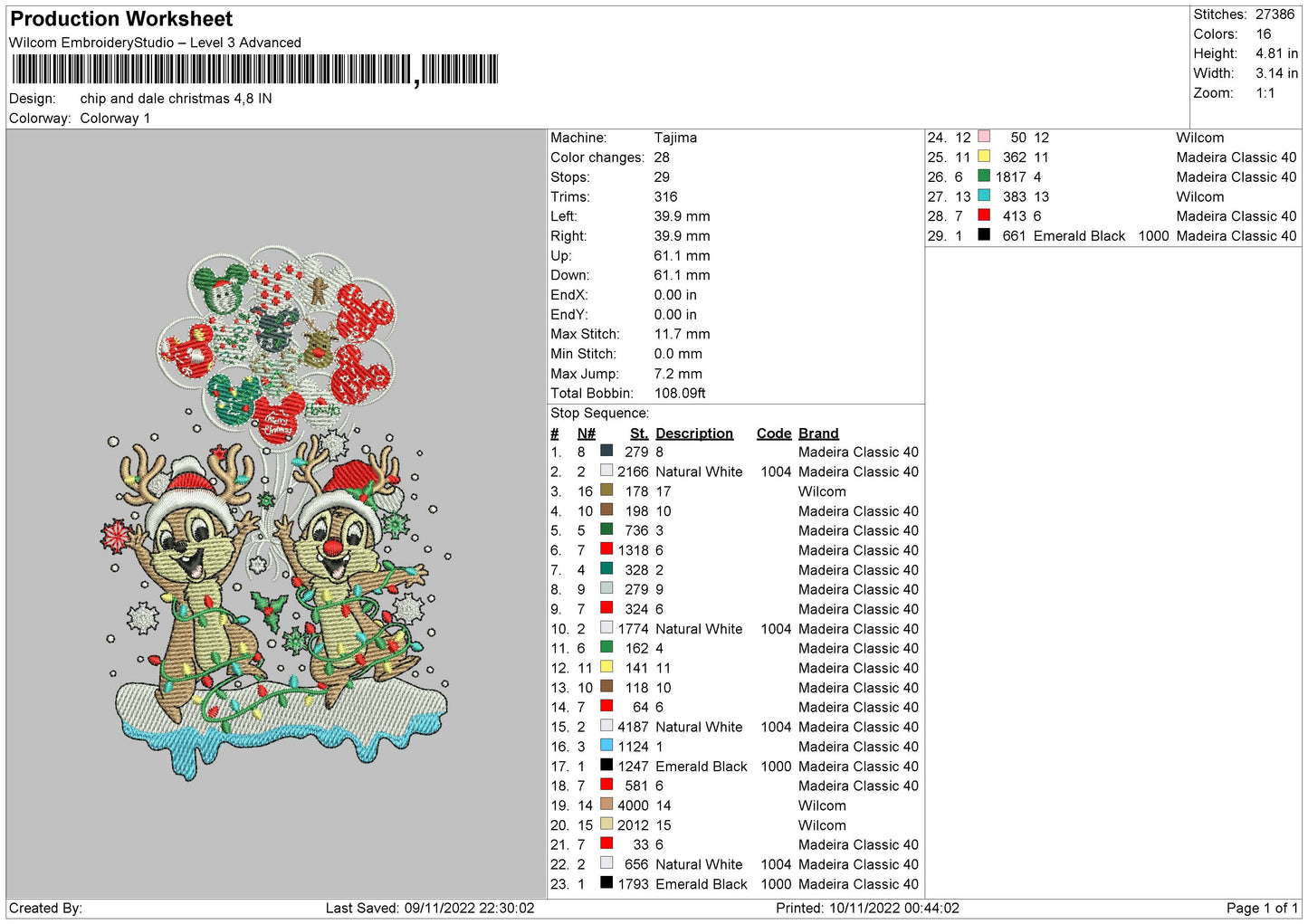 Chip And Dale Christmas Embroidery File 6 sizes