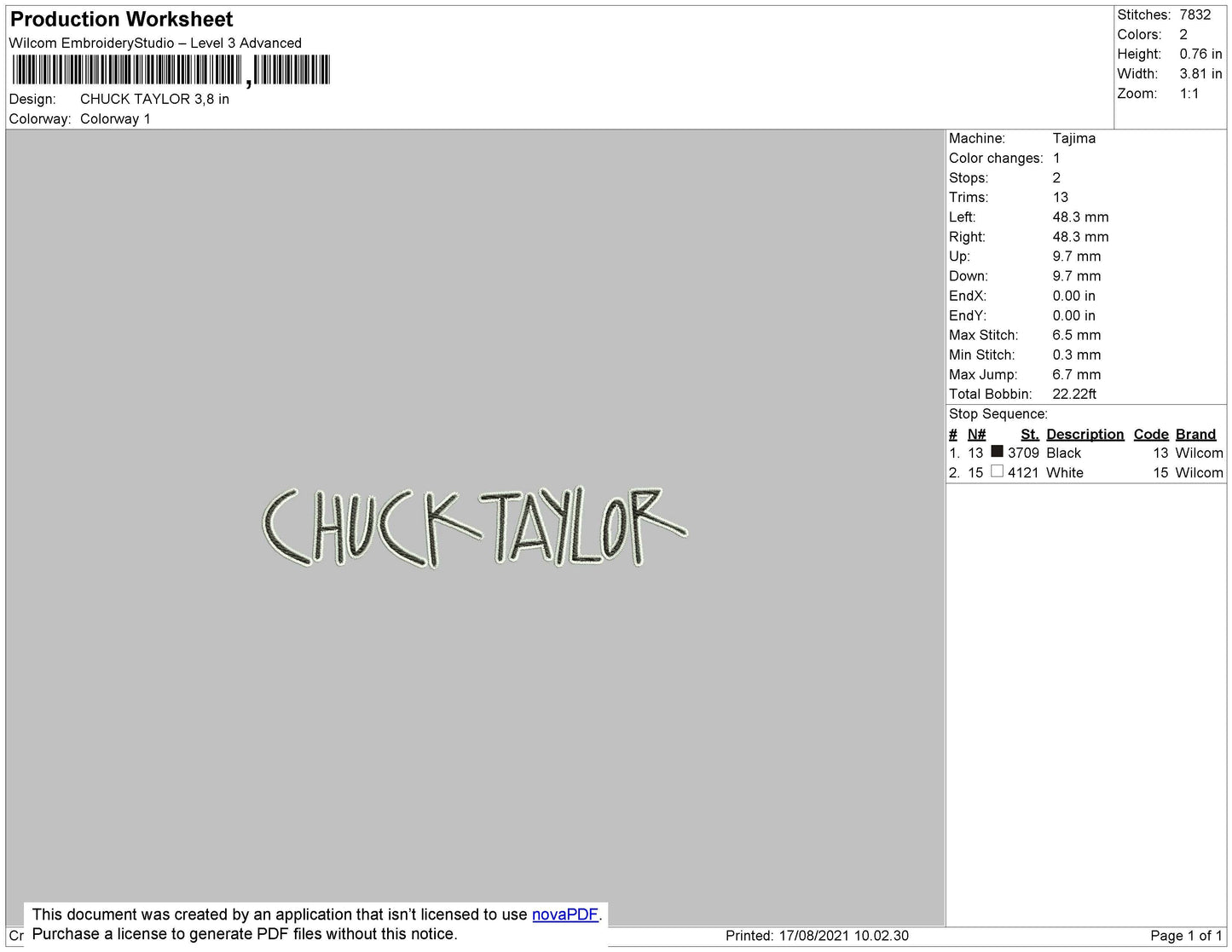 Chuck Taylor Embroidery File 4 size