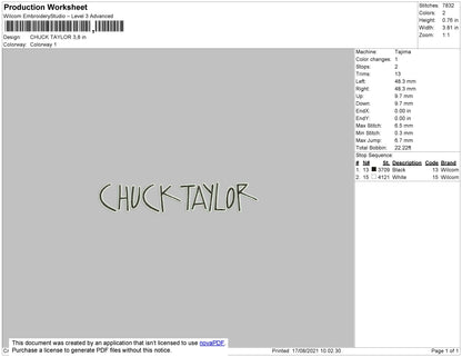 Chuck Taylor Embroidery File 4 size