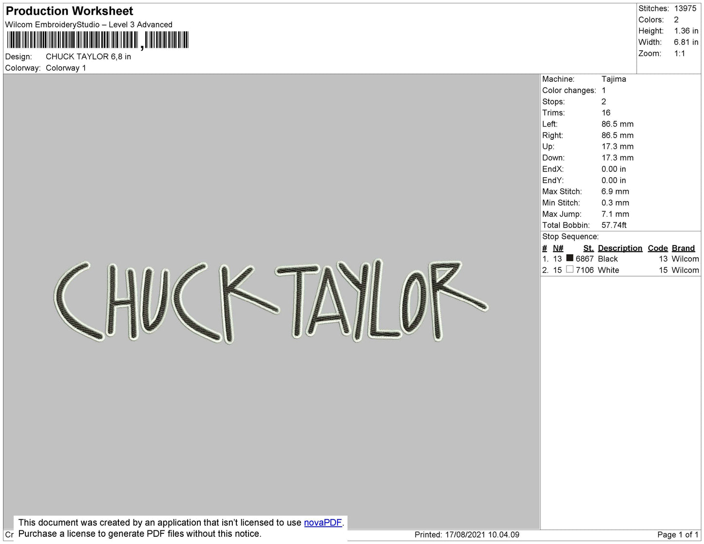 Chuck Taylor Embroidery File 4 size