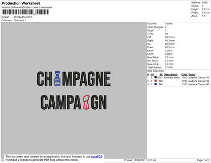 Chimpagne Embroidery File 4 size