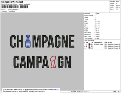 Chimpagne Embroidery File 4 size