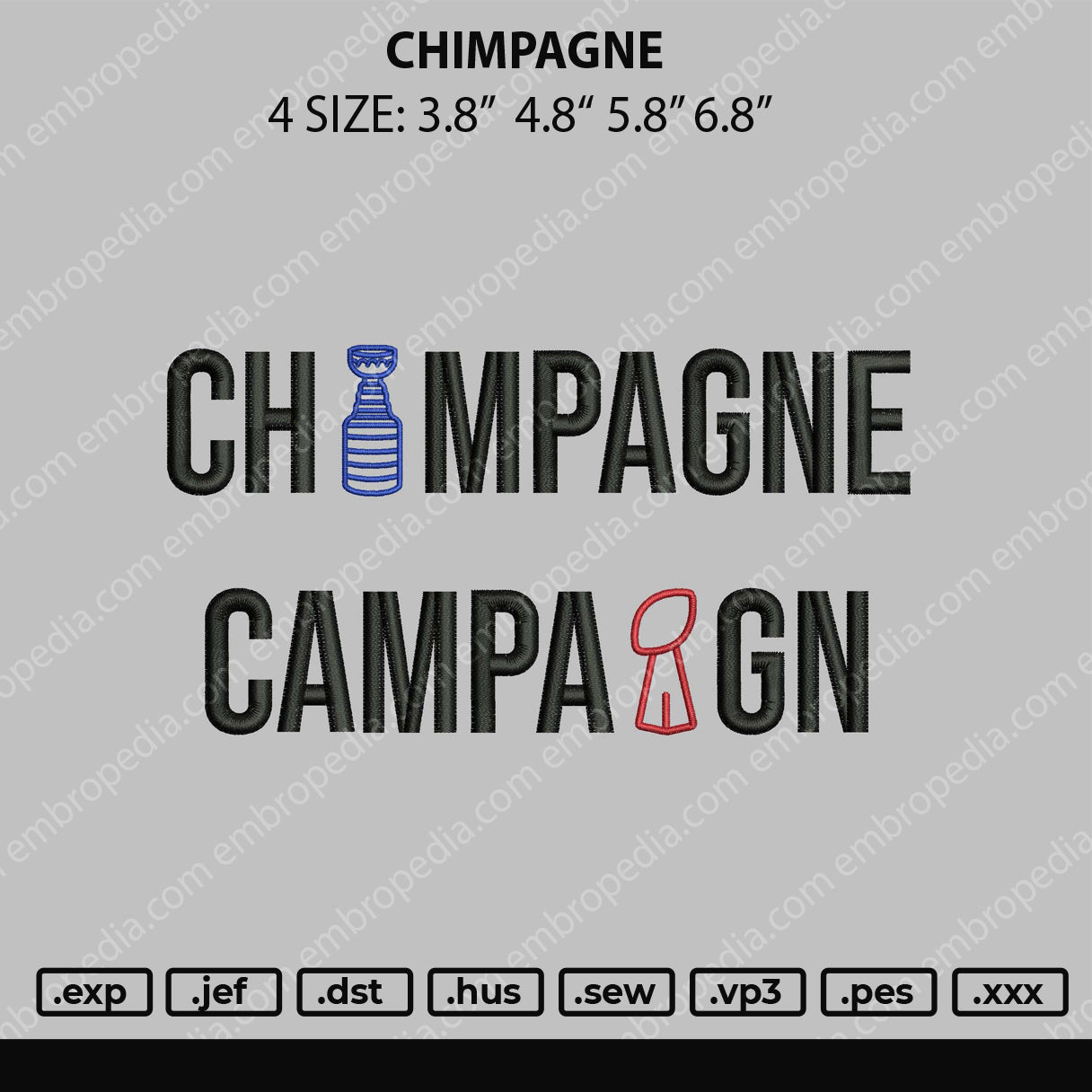 Chimpagne Embroidery File 4 size