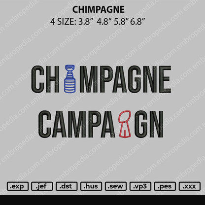 Chimpagne Embroidery File 4 size