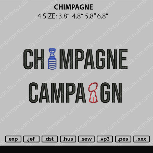 Chimpagne Embroidery File 4 size