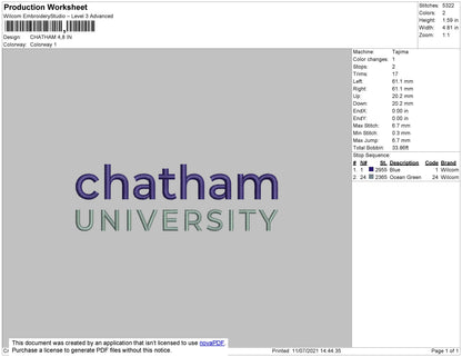 Chantham University Embroidery File 4 Size