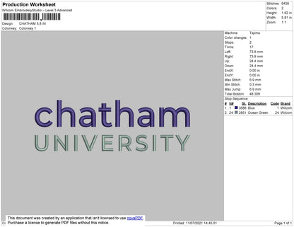 Chantham University Embroidery File 4 Size