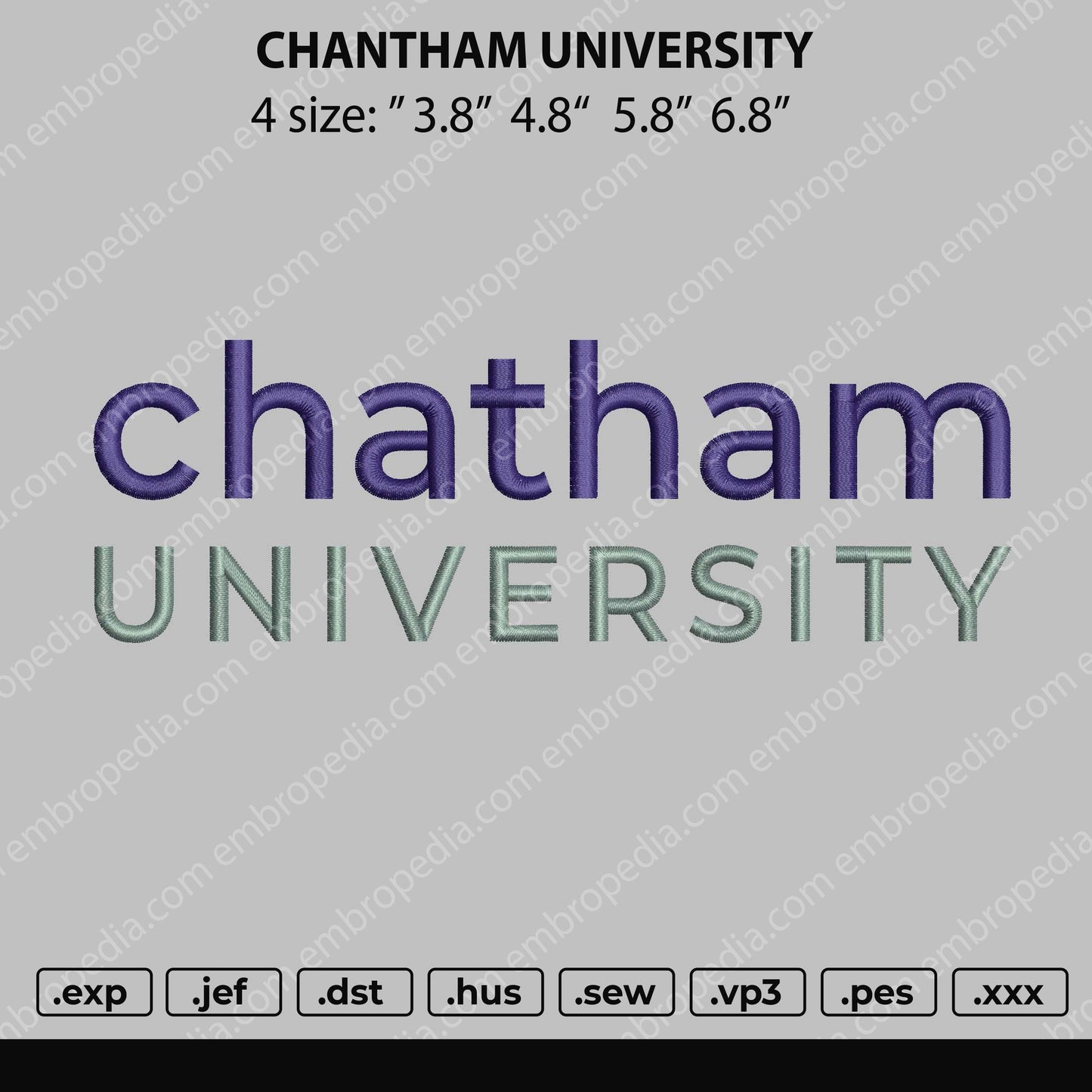 Chantham University Embroidery File 4 Size