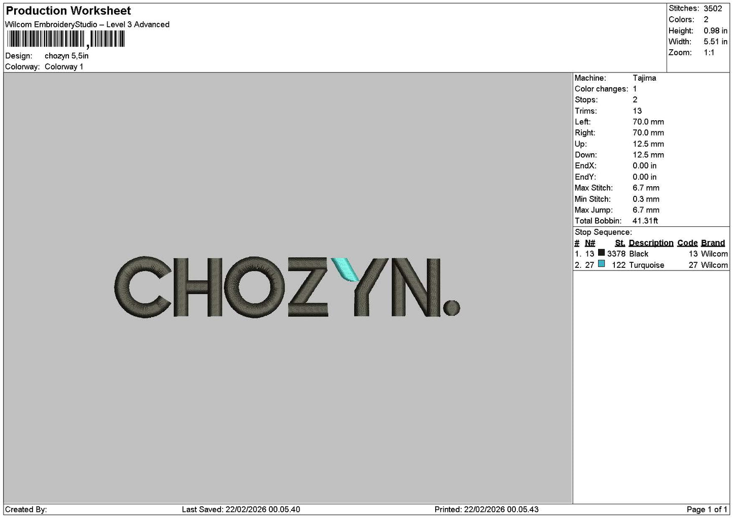 Chozytext Embroidery File 6 sizes