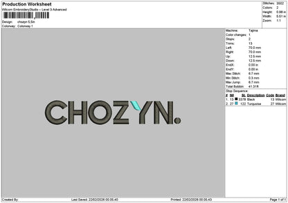 Chozytext Embroidery File 6 sizes