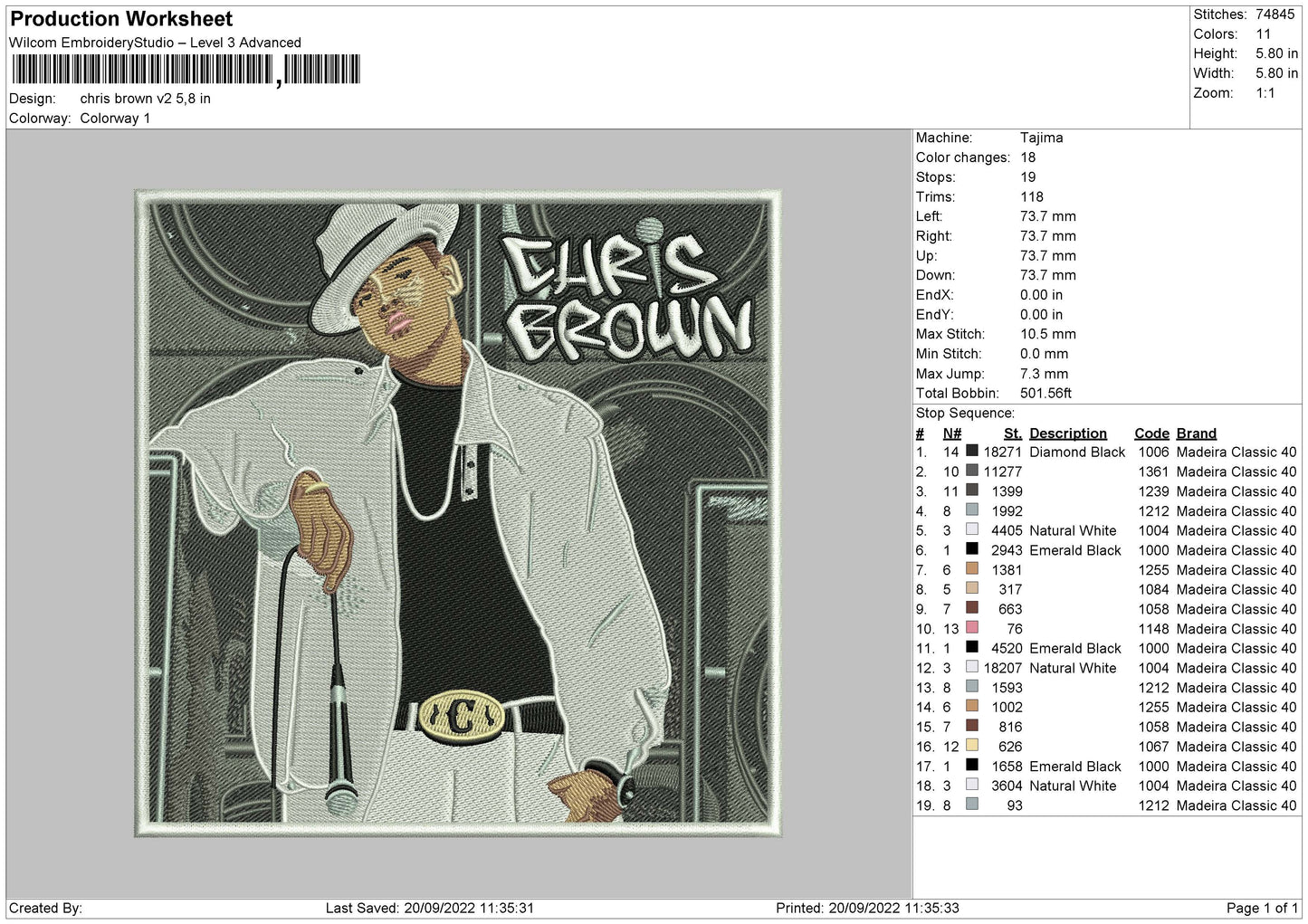 Chris Brown Embroidery File 5 sizes