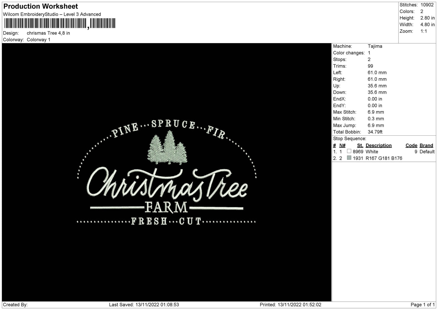 Christmas Tree Embroidery File 6 sizes