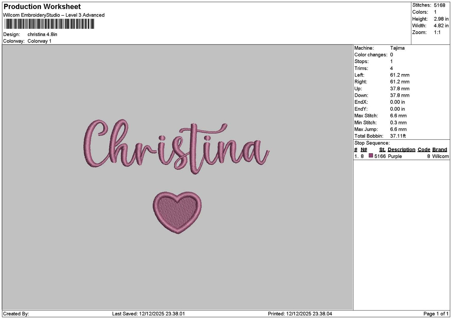 Christinatext Embroidery File 6 sizes
