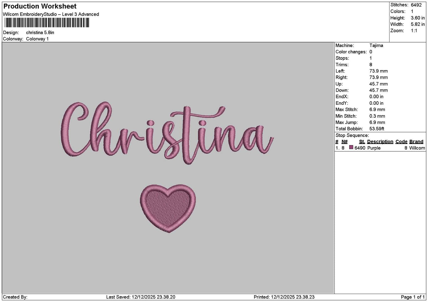 Christinatext Embroidery File 6 sizes