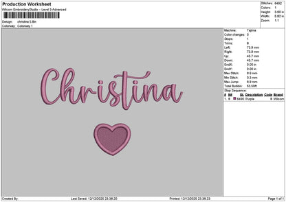 Christinatext Embroidery File 6 sizes
