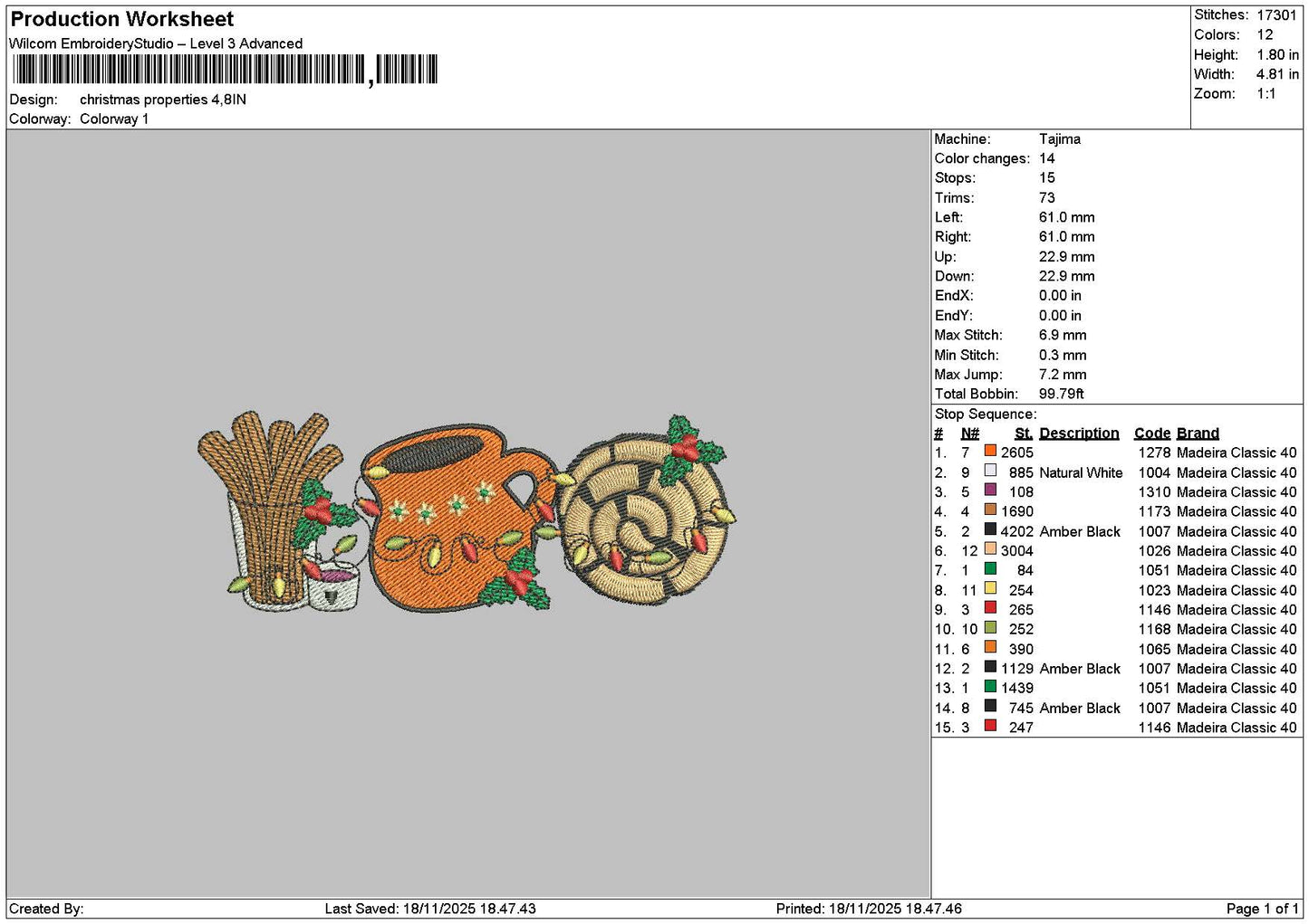 Xmas Symbols 1811 Embroidery 2 Versions