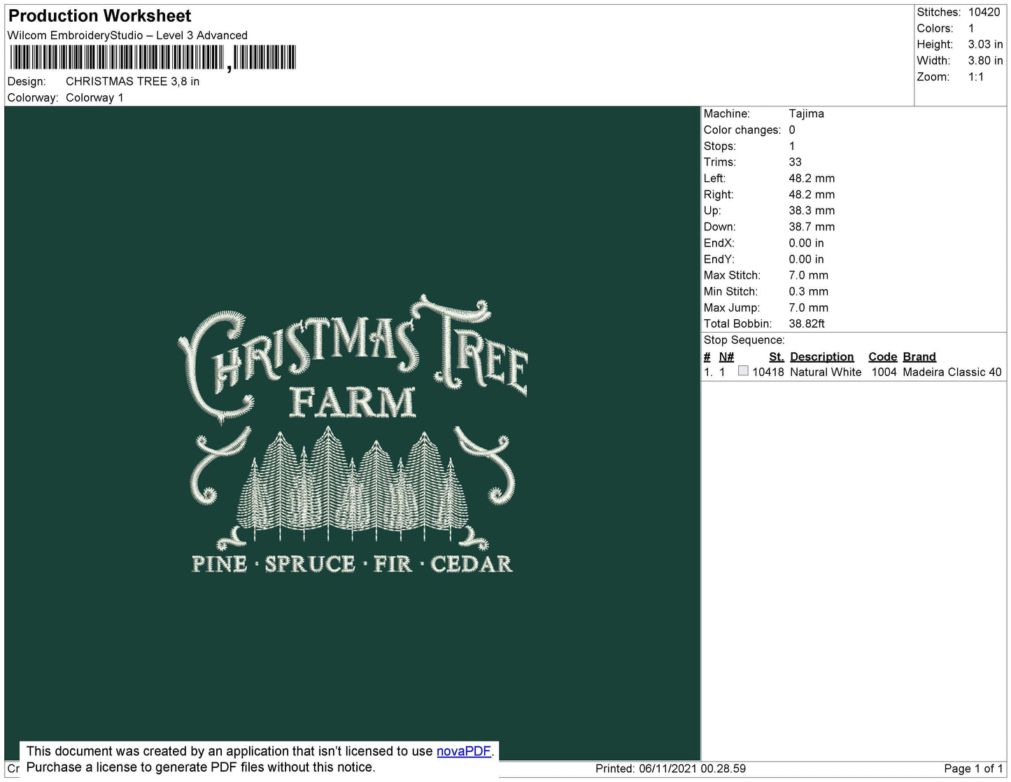 Christmas Tree Embroidery File 4 size