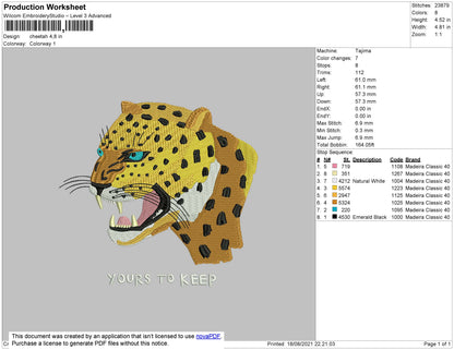 Cheetah Embroidery File 4 Size