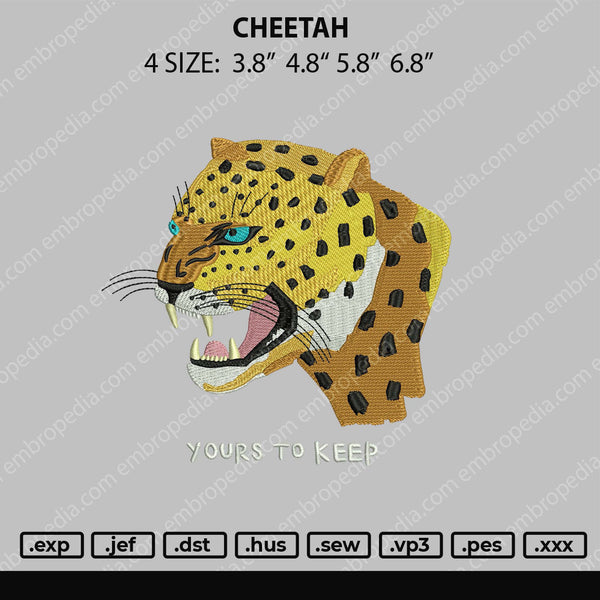 Cheetah Embroidery File 4 Size