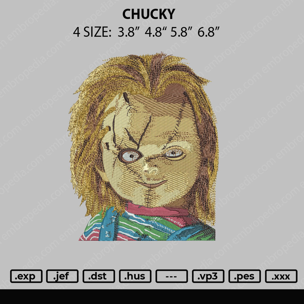 Chucky Embroidery Machine Design File 4 size