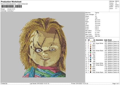 Chucky Embroidery Machine Design File 4 size