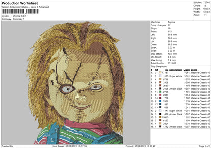 Chucky Embroidery Machine Design File 4 size