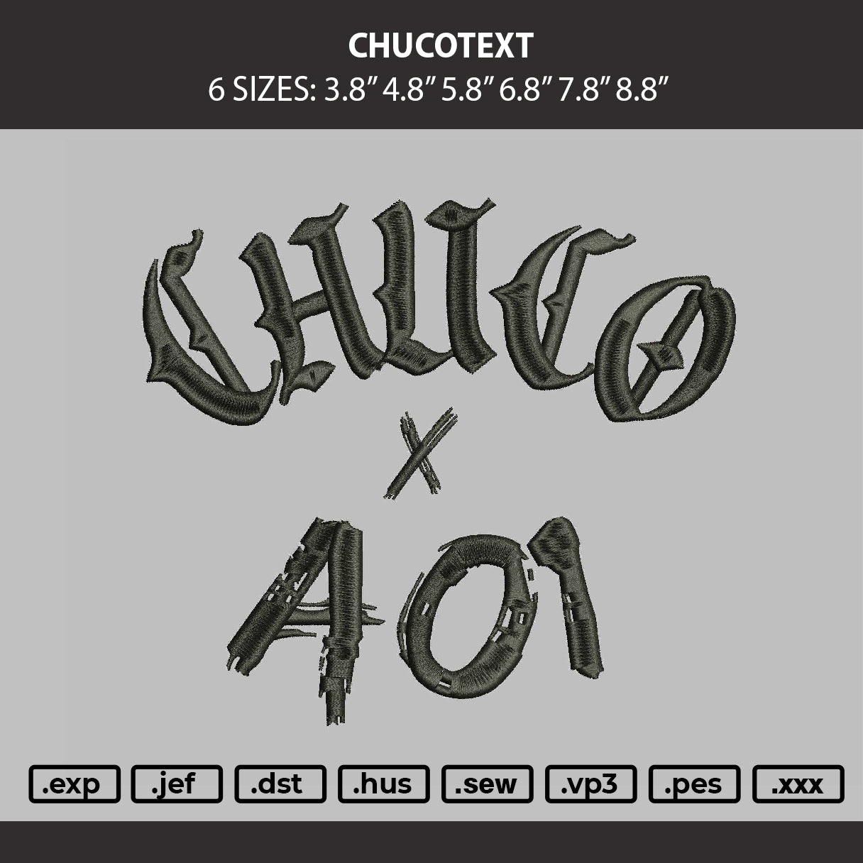 Chucotext Embroidery Machine Design File 6 sizes