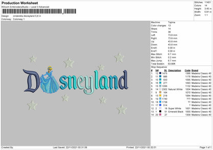 Cinderella Disneyland Embroidery File 6 size