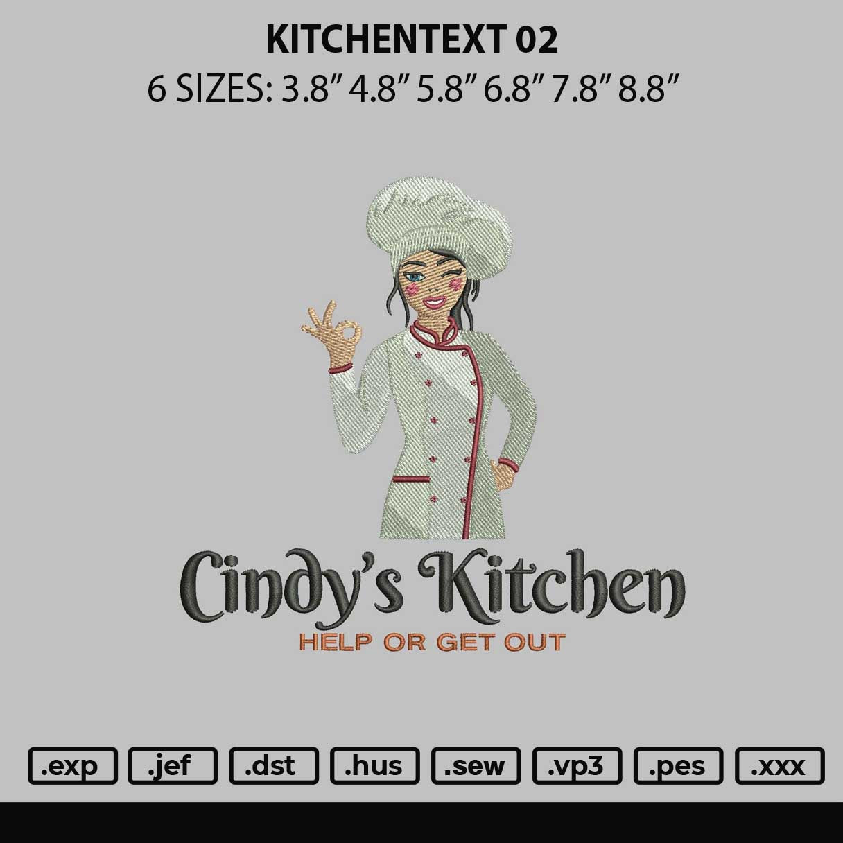 Kitchentext 02 Embroidery File 6 sizes