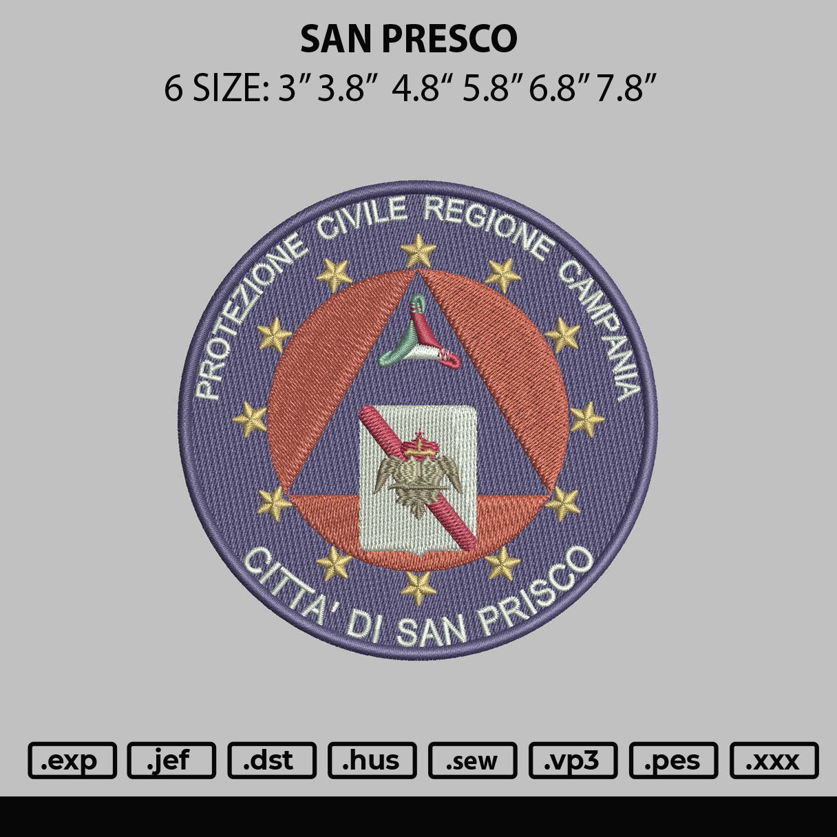 San Presco Embroidery File 6 sizes