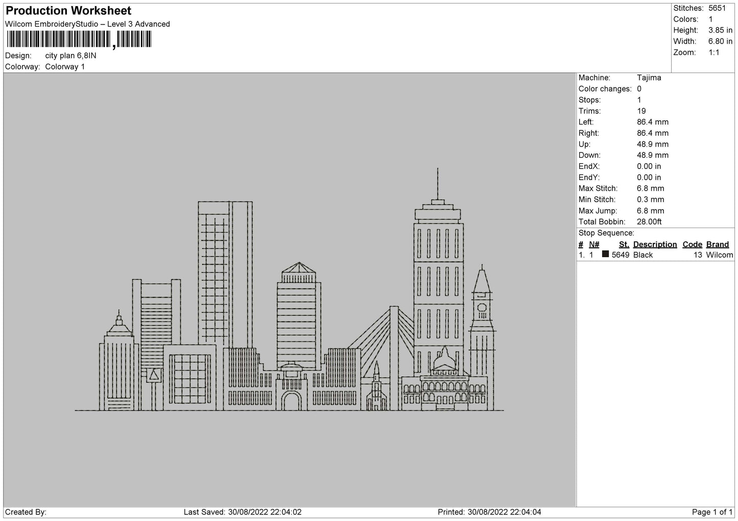 City Plan Embroidery File 5 sizes