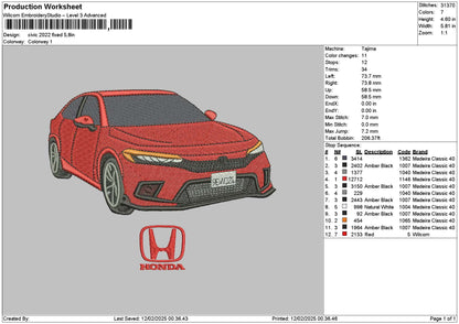 Red Car 2022 Embroidery File 6 sizes