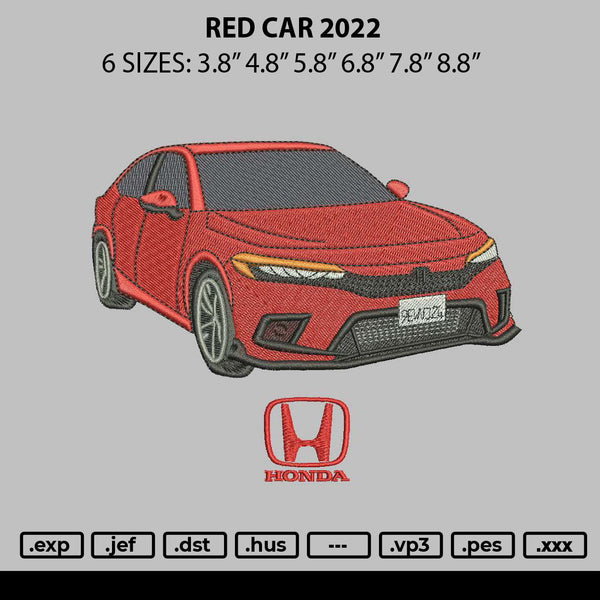 Red Car 2022 Embroidery File 6 sizes
