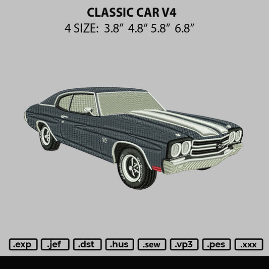 Classic Car Embroidery File 4 size