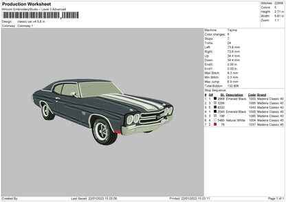 Classic Car Embroidery File 4 size