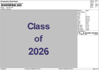 Classtext 01 Embroidery FIle 6 sizes